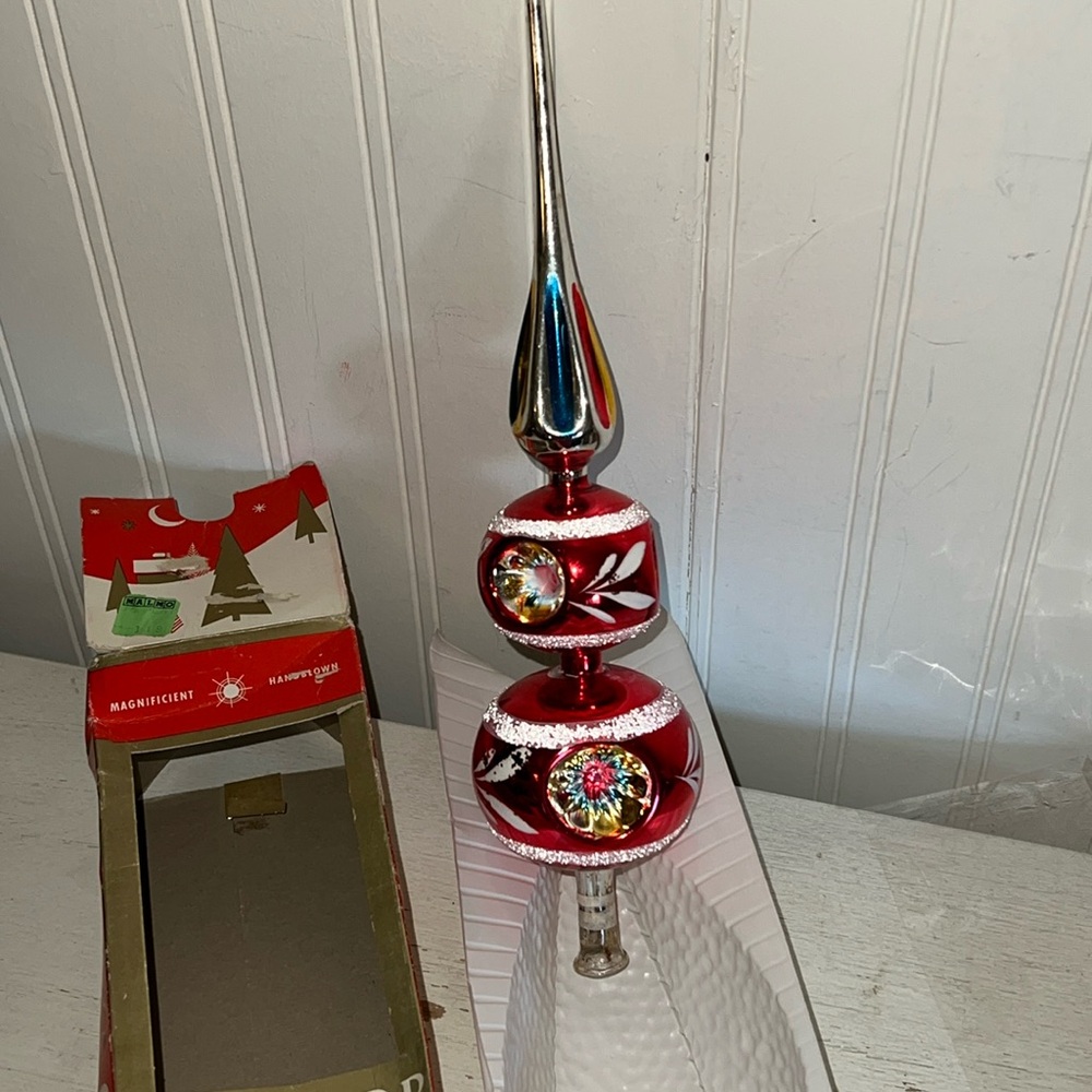 vintage Mercury hand blown glass triple indent Christmas tree topper 12”